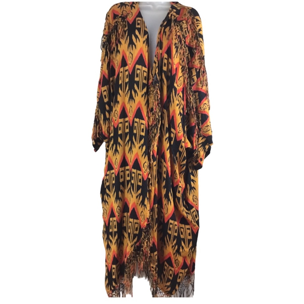 Pegasus Vintage Tribal Print Fringe Caftan